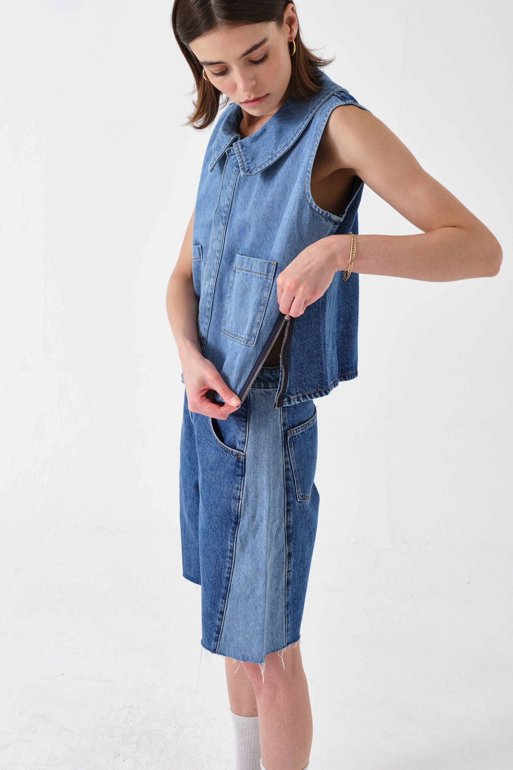 Zoe Short in Two Tone Denim