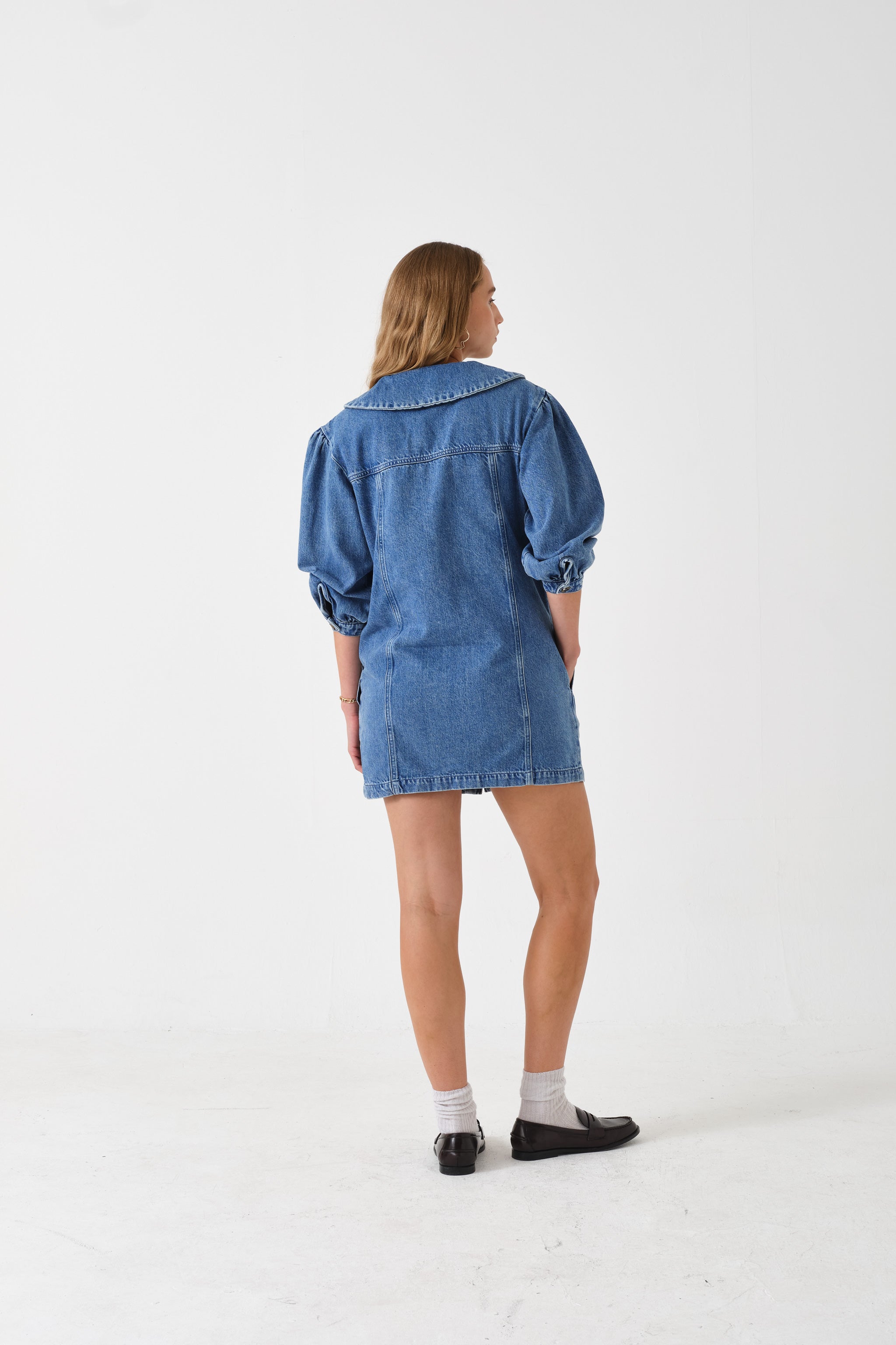 Tilly Flower-Embroidered Denim Mini Dress in Malibu