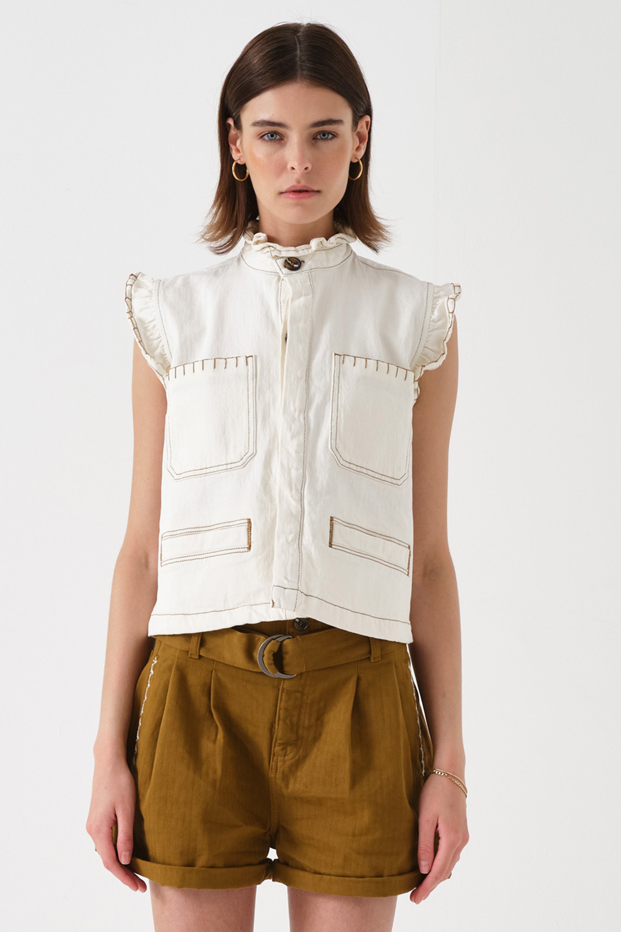 Pablo Denim Vest in Ecru