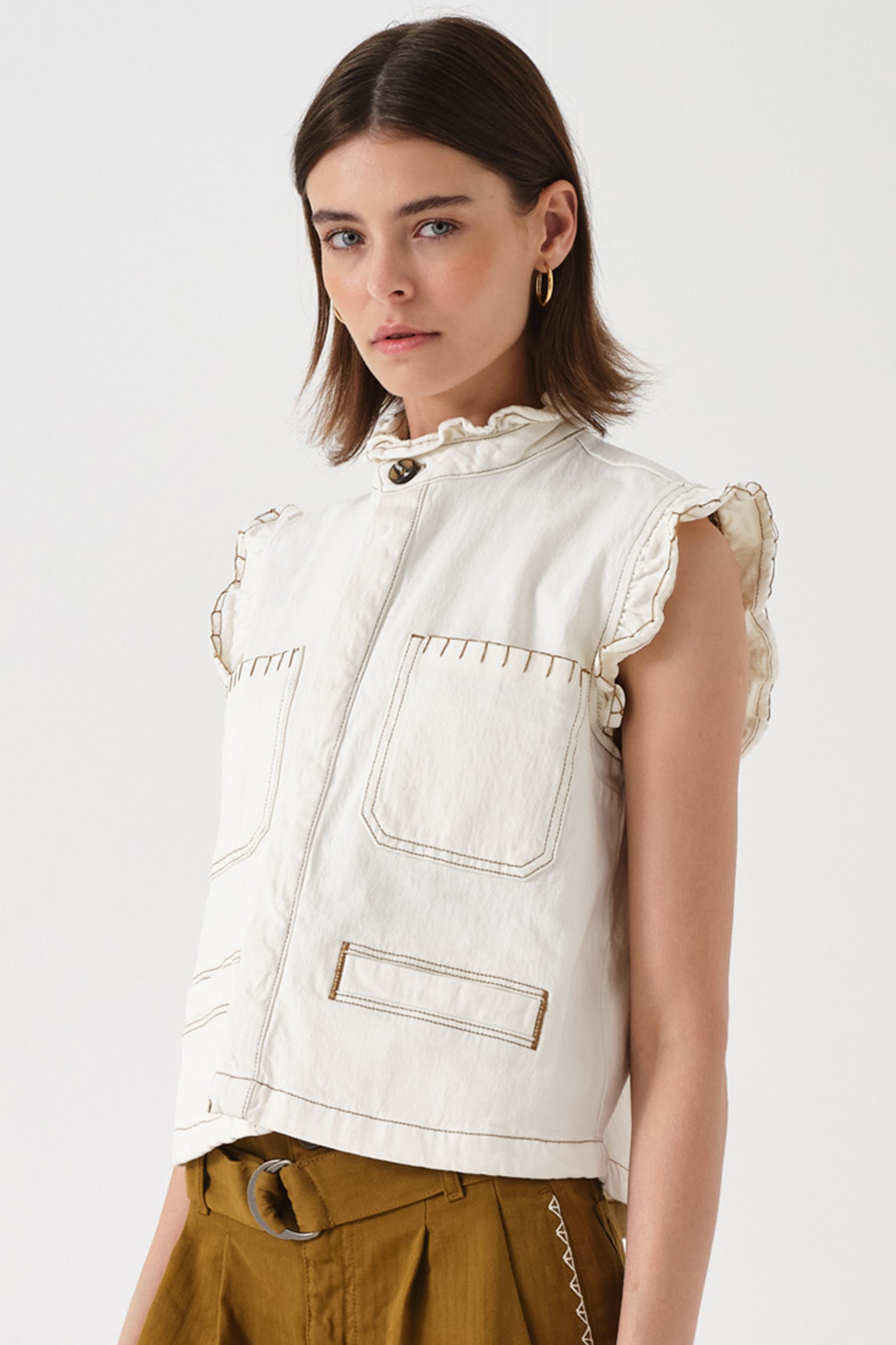 Pablo Denim Vest in Ecru