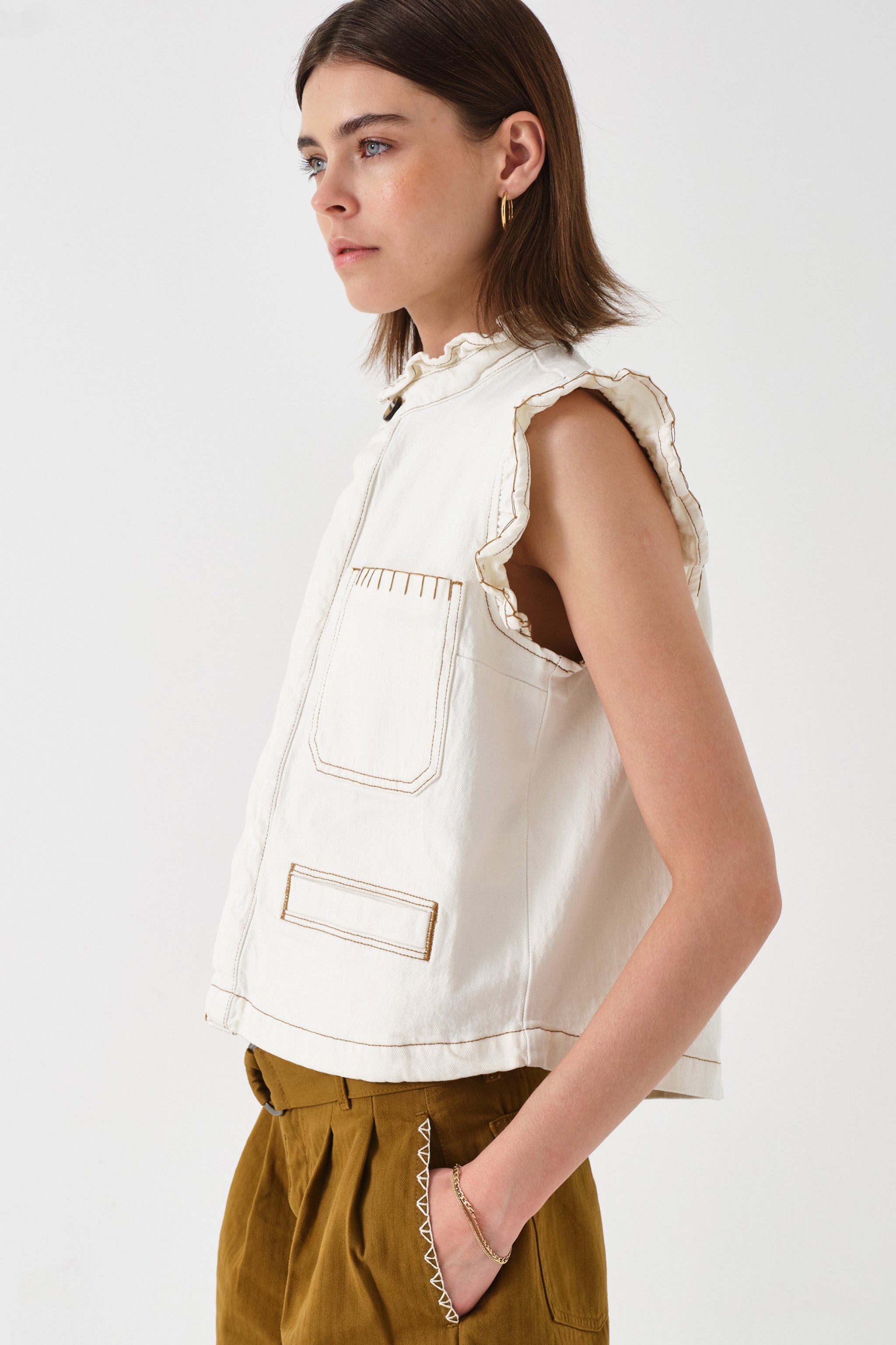 Pablo Denim Vest in Ecru
