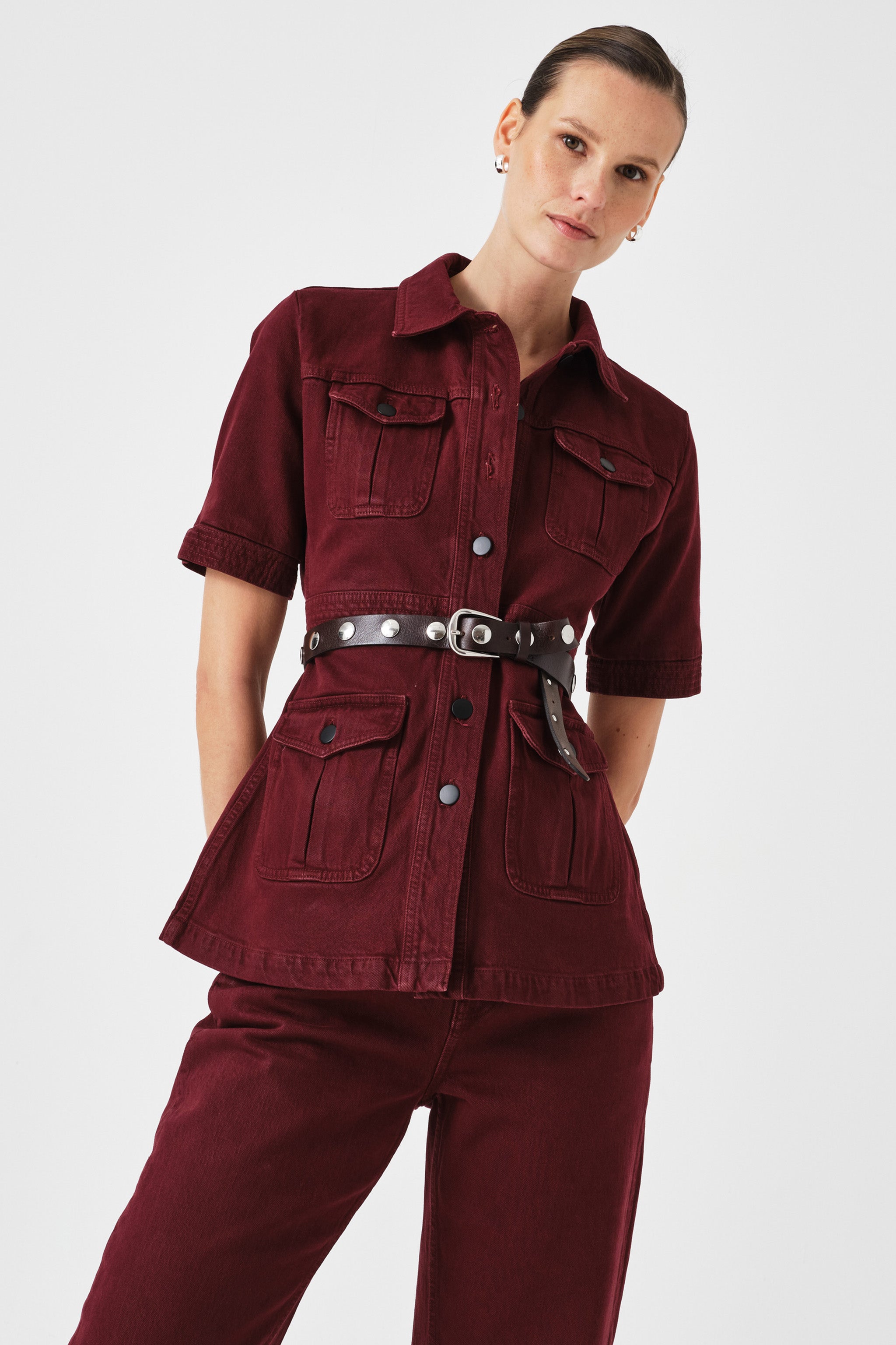Ani Half Sleeve Denim Jacket in Mulberry