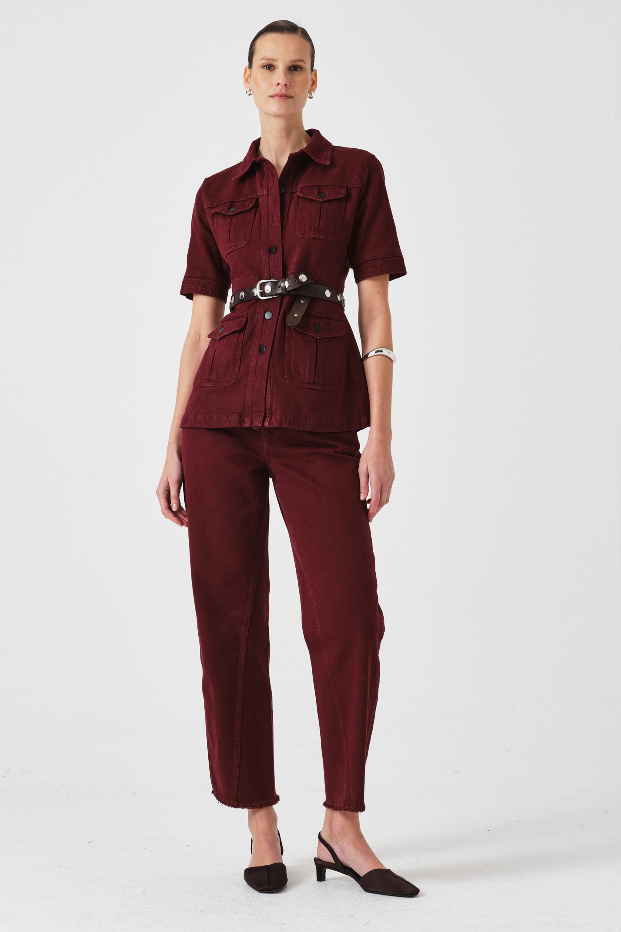 Ani Half Sleeve Denim Jacket in Mulberry