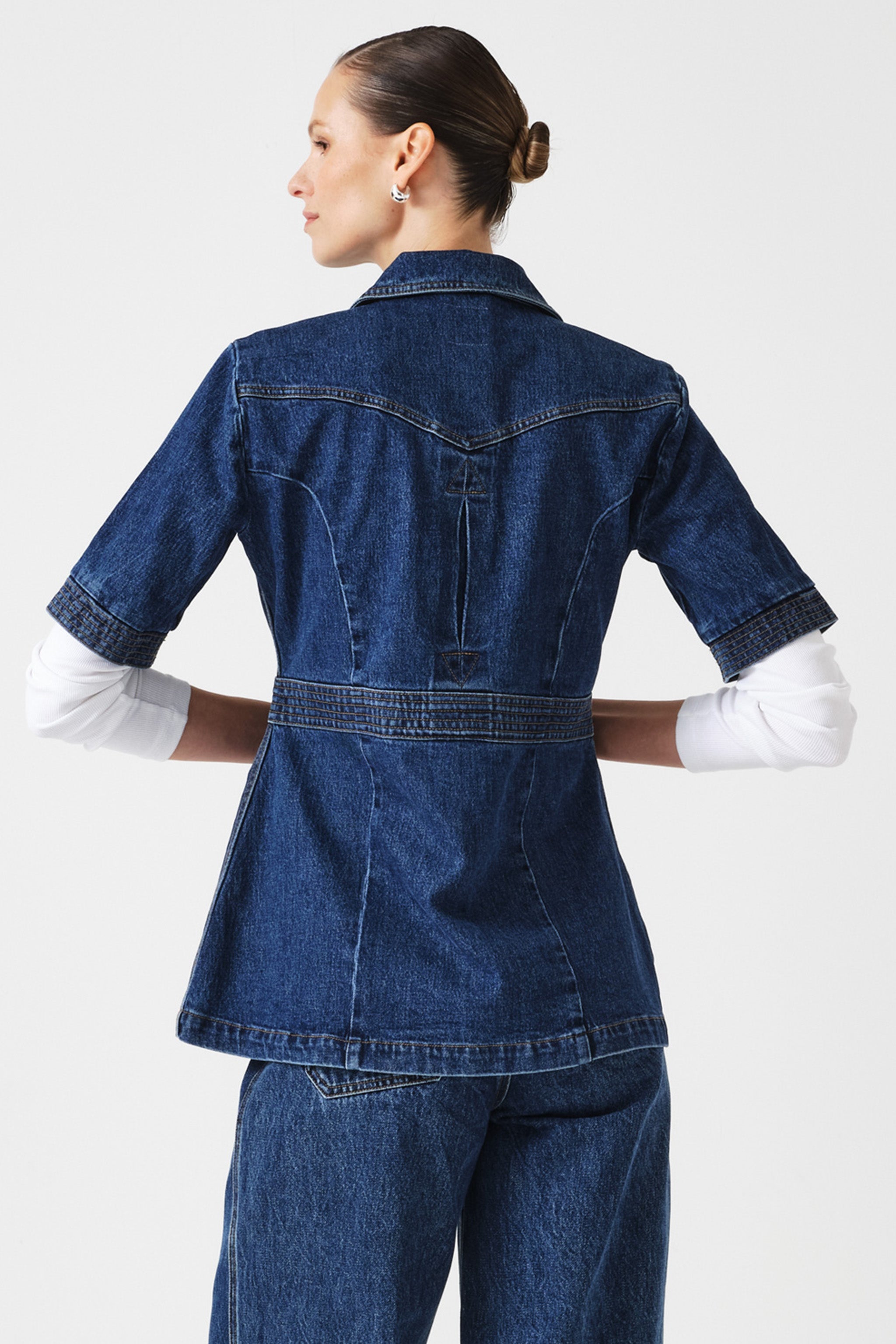 Ani Half Sleeve Denim Jacket in Idaho