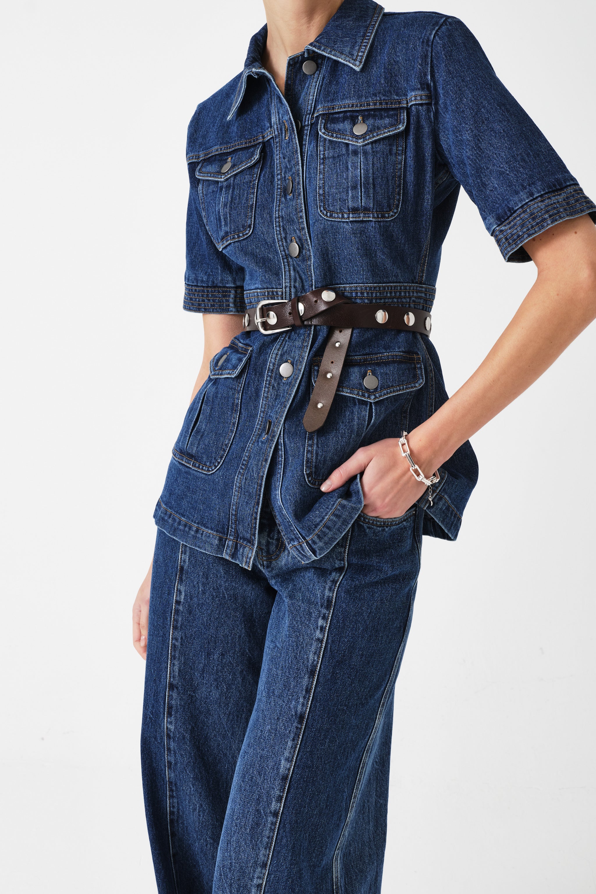 Ani Half Sleeve Denim Jacket in Idaho