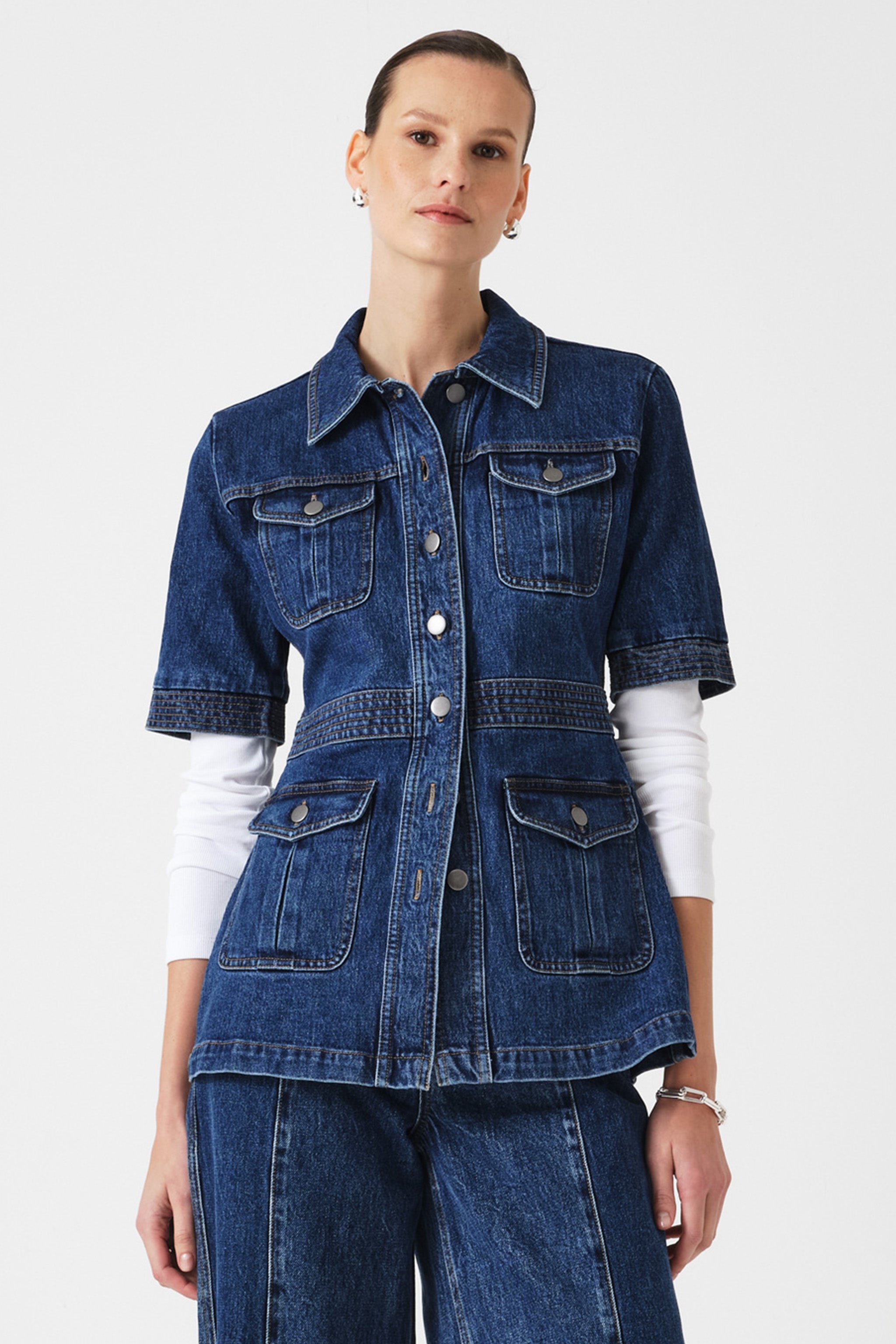 Ani Half Sleeve Denim Jacket in Idaho