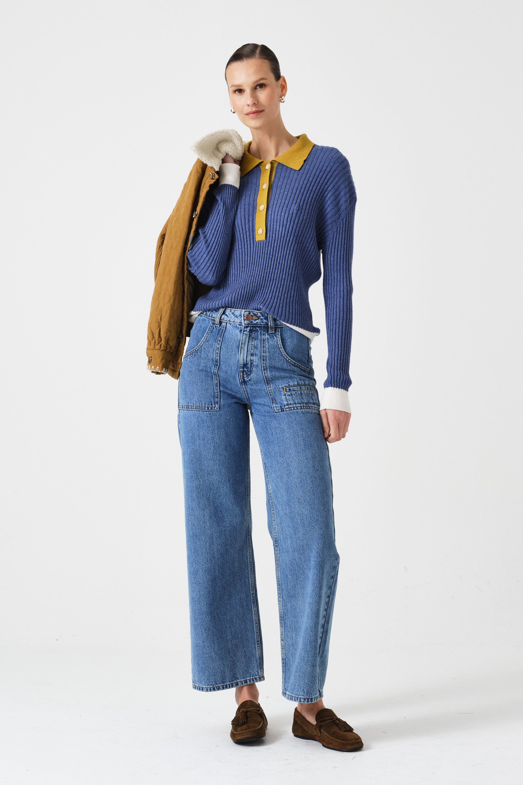 Eden Cropped Wide Leg Jean in Newport