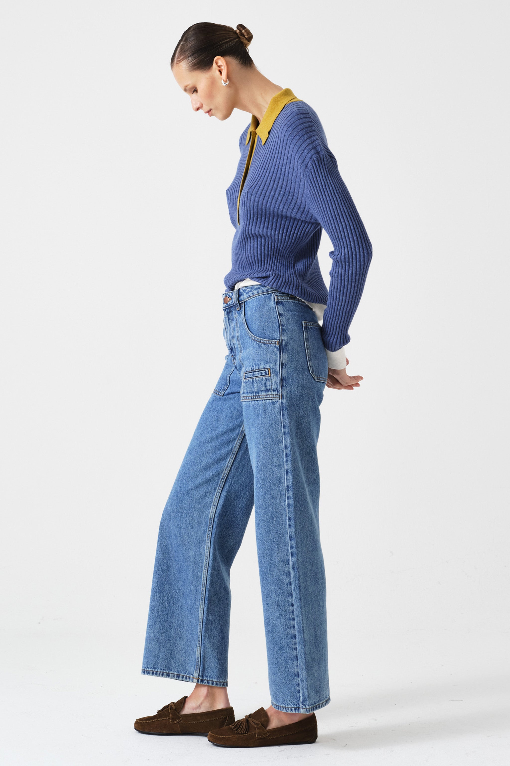 Eden Cropped Wide Leg Jean in Newport