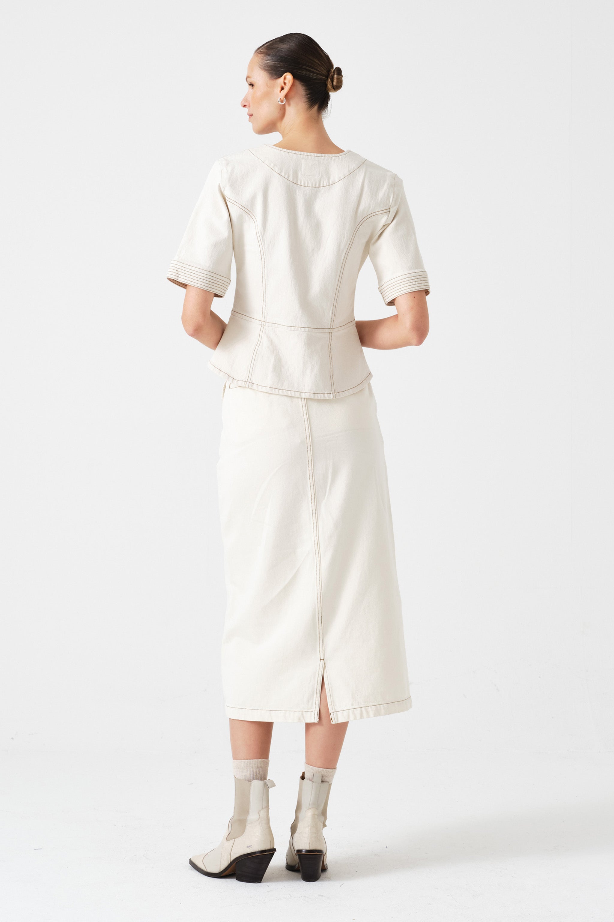 Noah Midi Denim Skirt in Ecru