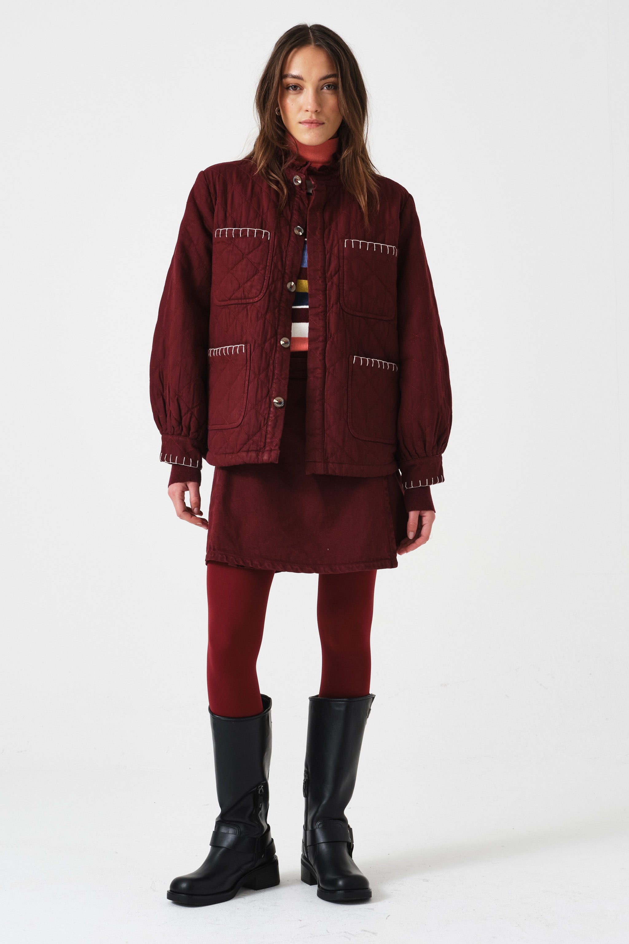 Pablo Quilted Denim Jacket in Mulberry